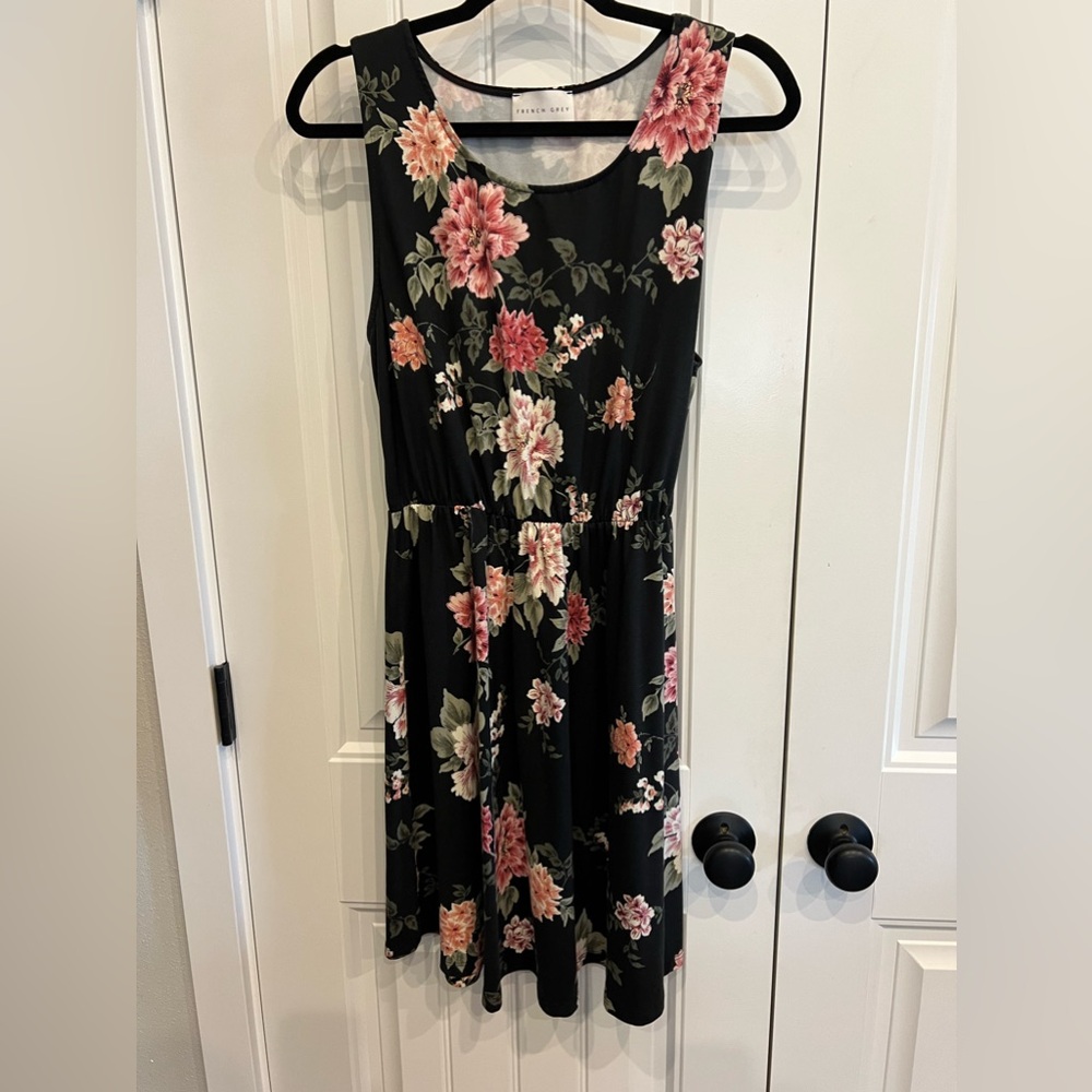 French Grey floral mini dress medium